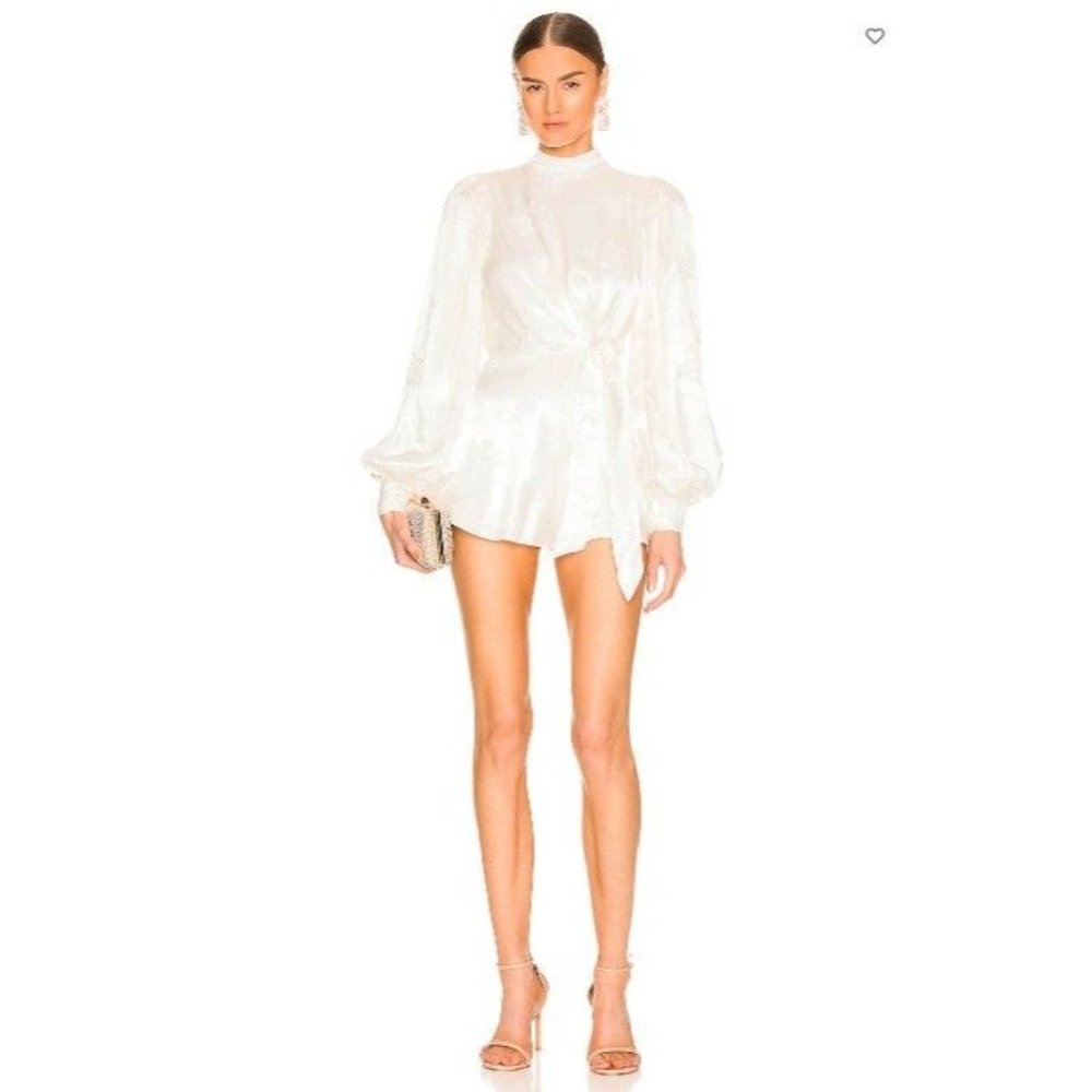 NWT Majorelle Camryn Romper S Floral Satin Jacquard Ivory